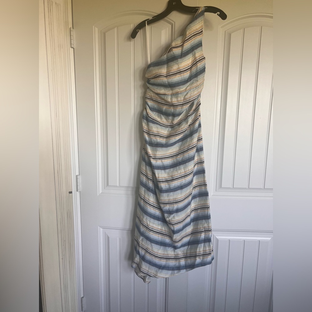 A.L.C. One Shoulder Striped Dress - Blue and Cream